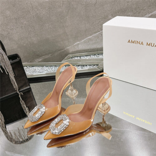 High Quality Luxury Amina Muaddi Rhinestone Buckle Heeled Sandals