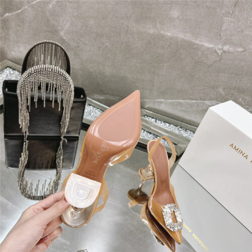 High Quality Luxury Amina Muaddi Rhinestone Buckle Heeled Sandals product detail