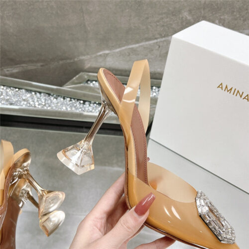 High Quality Luxury Amina Muaddi Rhinestone Buckle Heeled Sandals product detail
