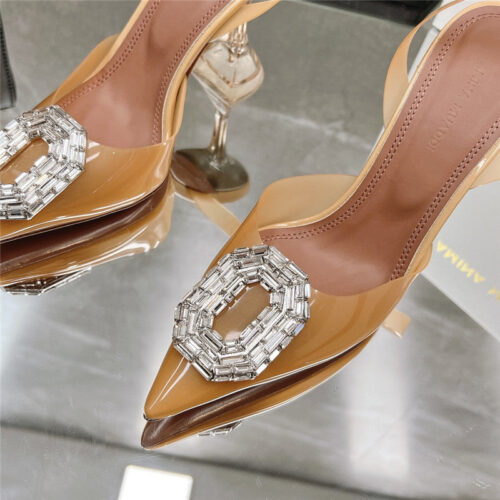 High Quality Luxury Amina Muaddi Rhinestone Buckle Heeled Sandals product detail
