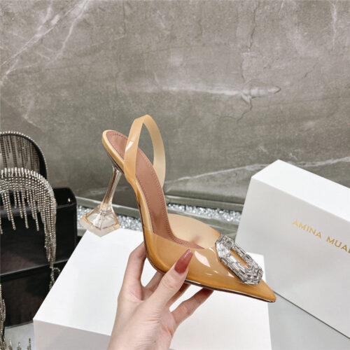 High Quality Luxury Amina Muaddi Rhinestone Buckle Heeled Sandals alternate view
