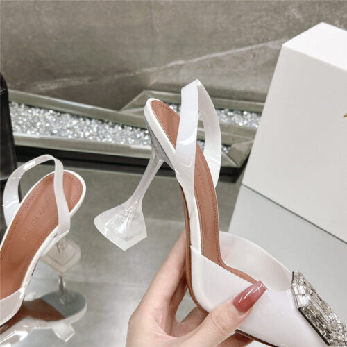 High Quality Luxury Amina Muaddi Rhinestone Buckle Heeled Sandals – Style 38723 product detail