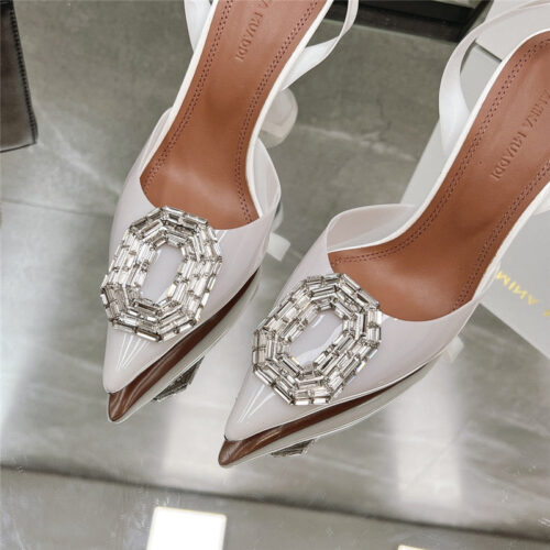 High Quality Luxury Amina Muaddi Rhinestone Buckle Heeled Sandals – Style 38723 product detail
