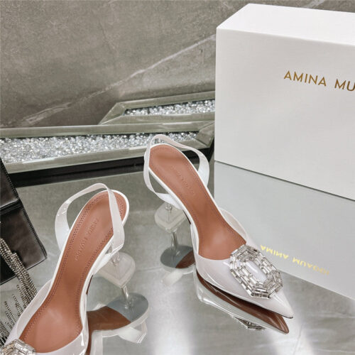 High Quality Luxury Amina Muaddi Rhinestone Buckle Heeled Sandals – Style 38723 product detail