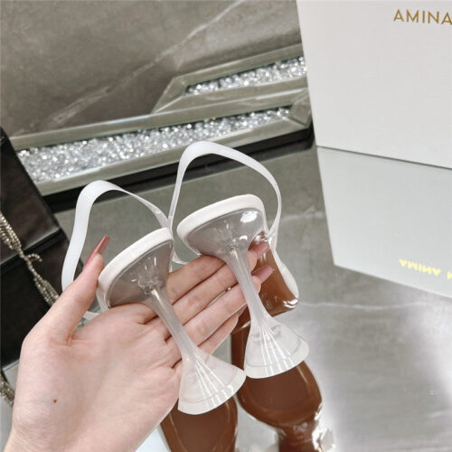 High Quality Luxury Amina Muaddi Rhinestone Buckle Heeled Sandals – Style 38723 product detail