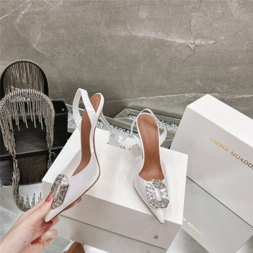 High Quality Luxury Amina Muaddi Rhinestone Buckle Heeled Sandals – Style 38723 product detail