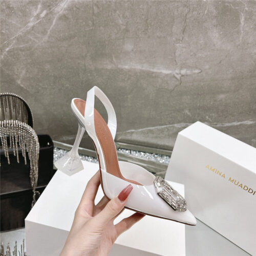 High Quality Luxury Amina Muaddi Rhinestone Buckle Heeled Sandals – Style 38723 product detail