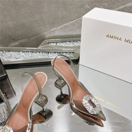 High Quality Luxury Amina Muaddi Rhinestone Buckle Heeled Sandals – Style 02563 product detail