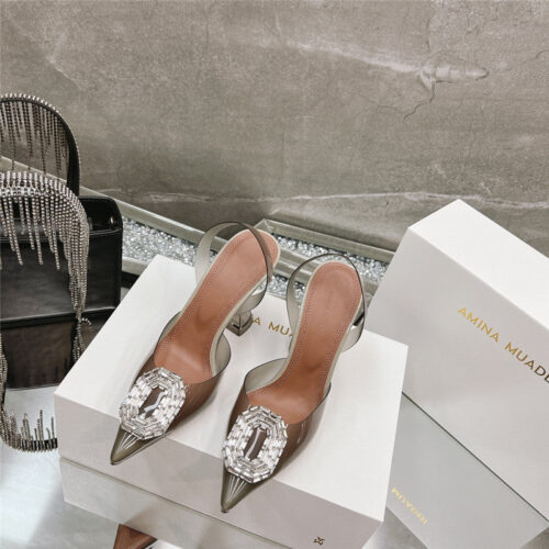 High Quality Luxury Amina Muaddi Rhinestone Buckle Heeled Sandals – Style 02563 product detail