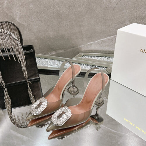 High Quality Luxury Amina Muaddi Rhinestone Buckle Heeled Sandals – Style 02563