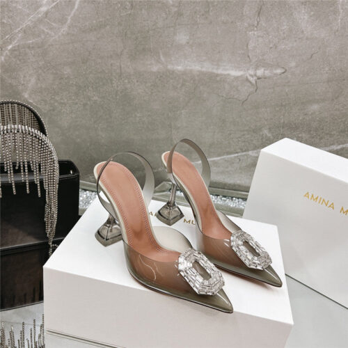 High Quality Luxury Amina Muaddi Rhinestone Buckle Heeled Sandals – Style 02563 alternate view