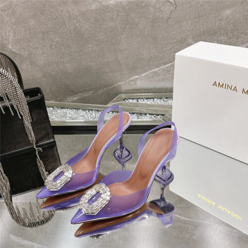 High Quality Luxury Amina Muaddi Rhinestone Buckle Heeled Sandals – Style 99171