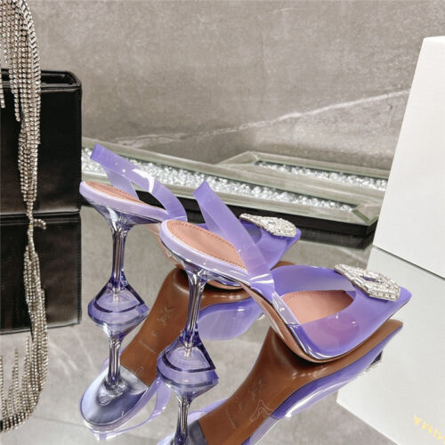 High Quality Luxury Amina Muaddi Rhinestone Buckle Heeled Sandals – Style 99171 product detail