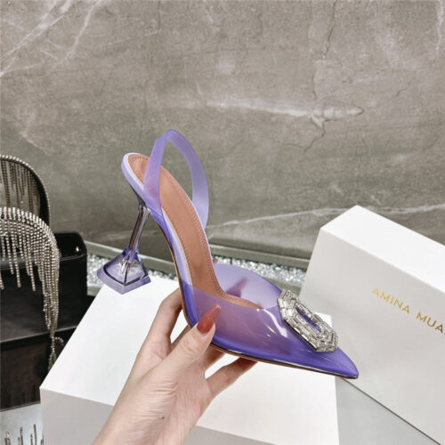 High Quality Luxury Amina Muaddi Rhinestone Buckle Heeled Sandals – Style 99171 product detail