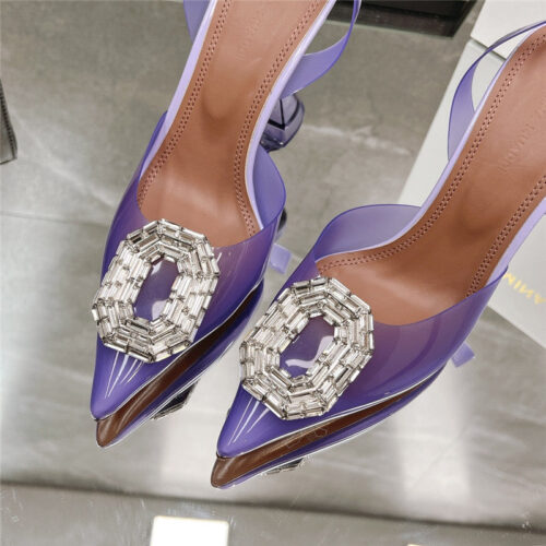 High Quality Luxury Amina Muaddi Rhinestone Buckle Heeled Sandals – Style 99171 product detail
