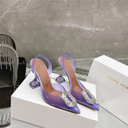 High Quality Luxury Amina Muaddi Rhinestone Buckle Heeled Sandals – Style 99171 alternate view
