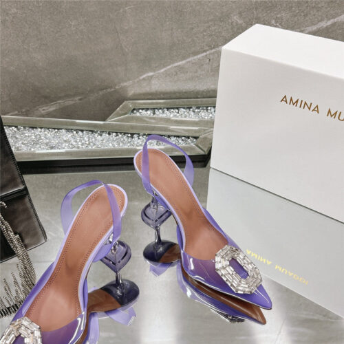 High Quality Luxury Amina Muaddi Rhinestone Buckle Heeled Sandals – Style 99171 product detail