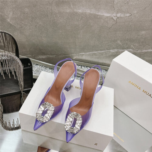 High Quality Luxury Amina Muaddi Rhinestone Buckle Heeled Sandals – Style 99171 product detail