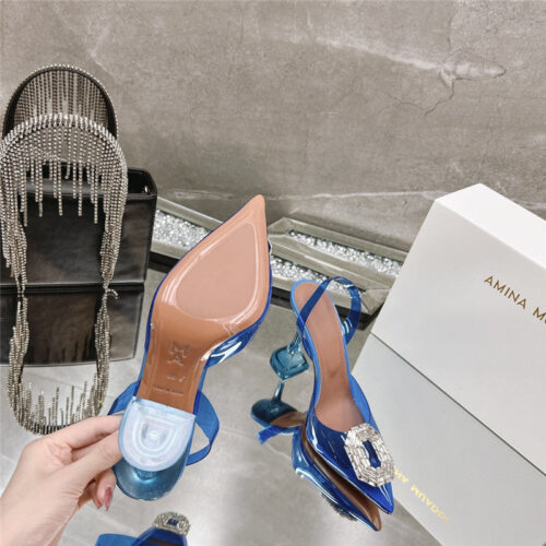 High Quality Luxury Amina Muaddi Rhinestone Buckle Heeled Sandals – Style 30243 product detail