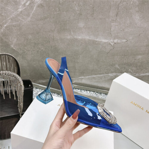 High Quality Luxury Amina Muaddi Rhinestone Buckle Heeled Sandals – Style 30243 alternate view