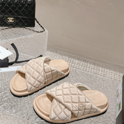 High Quality Luxury Chanel Lingge Velcro Thick Bottom Bread Lazy Slippers – Style 30822