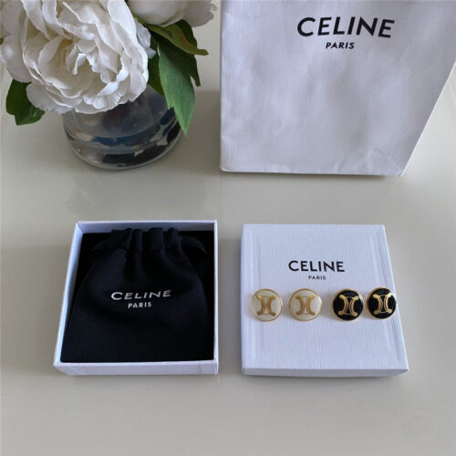 High Quality Luxury Celine Round Enamel Triumphal Arch Earrings