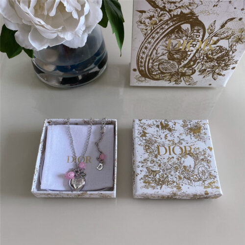 High Quality Luxury Dior Pink Crystal Heart Necklace – Style 50862