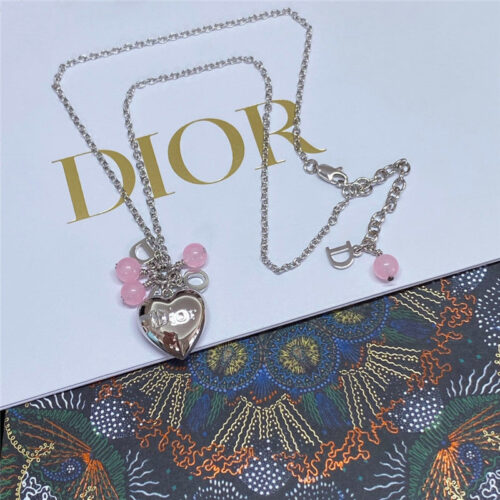 High Quality Luxury Dior Pink Crystal Heart Necklace – Style 50862 alternate view