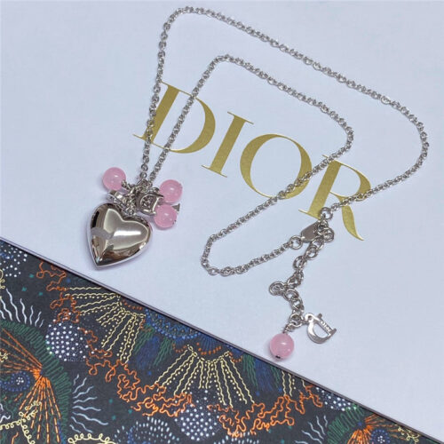 High Quality Luxury Dior Pink Crystal Heart Necklace – Style 50862 product detail