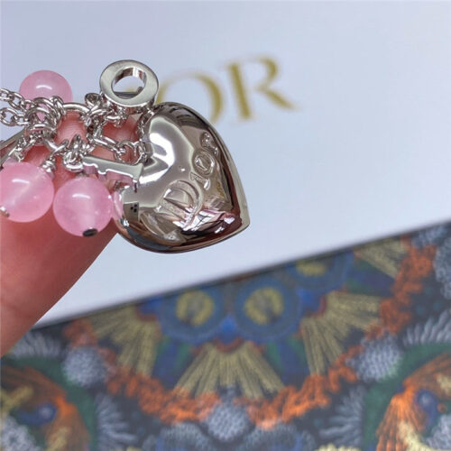 High Quality Luxury Dior Pink Crystal Heart Necklace – Style 50862 product detail