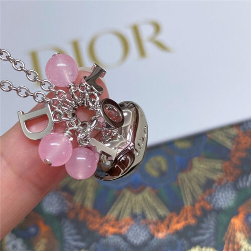 High Quality Luxury Dior Pink Crystal Heart Necklace – Style 50862 product detail
