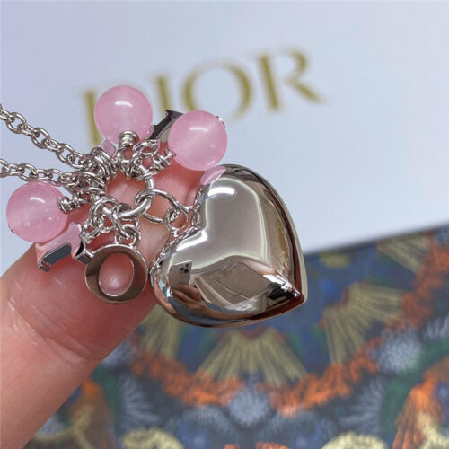 High Quality Luxury Dior Pink Crystal Heart Necklace – Style 50862 product detail