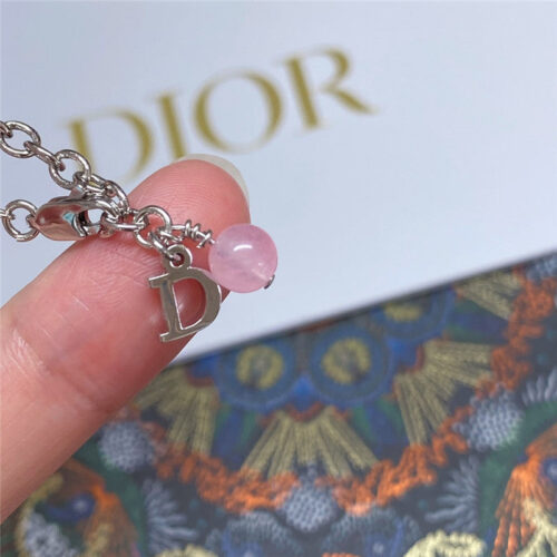High Quality Luxury Dior Pink Crystal Heart Necklace – Style 50862 product detail