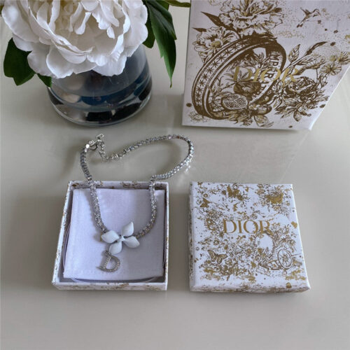 High Quality Luxury Dior Pink Crystal Heart Necklace