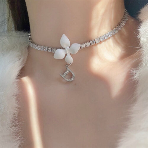 High Quality Luxury Dior Pink Crystal Heart Necklace product detail