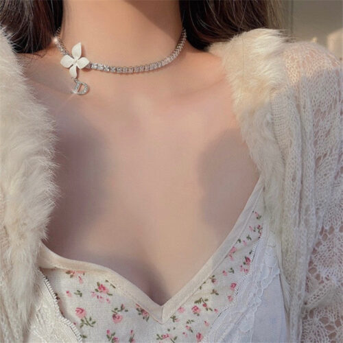 High Quality Luxury Dior Pink Crystal Heart Necklace product detail