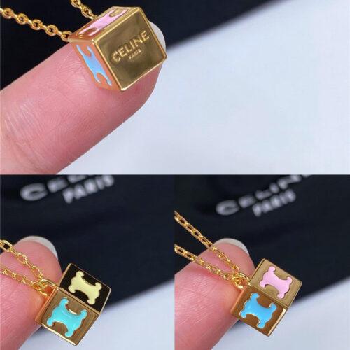 High Quality Luxury Celine Macaron Colorful Square Necklace product detail