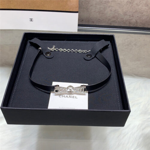 High Quality Luxury Chanel Fragrant Bow Black Leather Choker