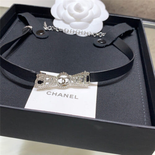 High Quality Luxury Chanel Fragrant Bow Black Leather Choker alternate view