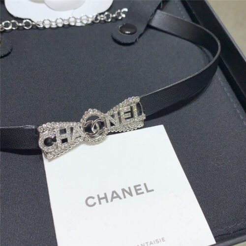 High Quality Luxury Chanel Fragrant Bow Black Leather Choker product detail