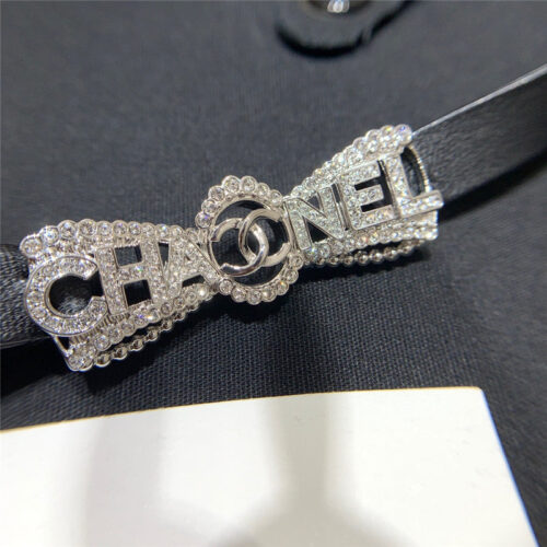 High Quality Luxury Chanel Fragrant Bow Black Leather Choker product detail