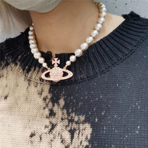 High Quality Luxury Vivienne Westwood Diamond And Pearl Necklace – Style 51653 product detail