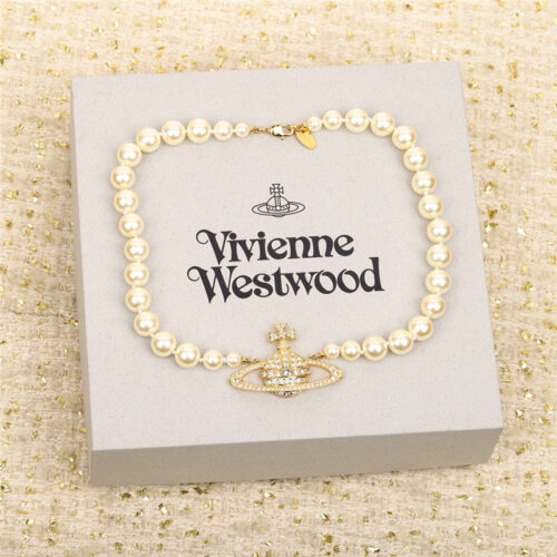 High Quality Luxury Vivienne Westwood Diamond And Pearl Necklace