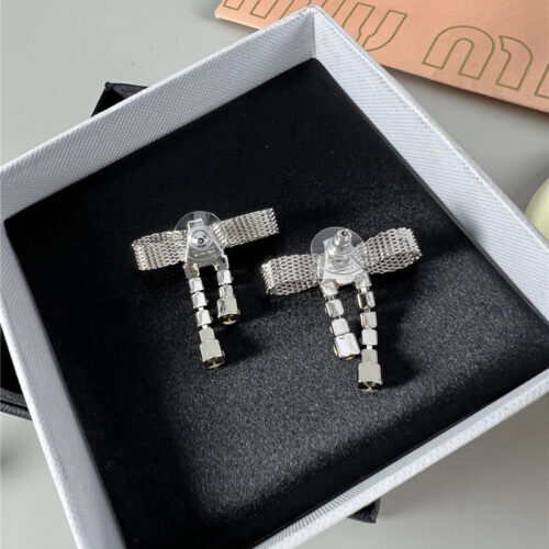 High Quality Luxury Miumiu Bow Stud Earrings alternate view