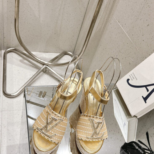 High Quality Luxury Louis Vuitton Straw Platform Sandals – Style 84003 product detail