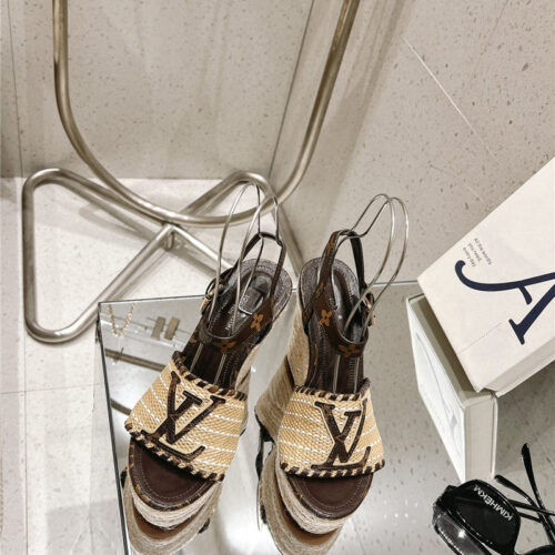 High Quality Luxury Louis Vuitton Straw Platform Sandals product detail