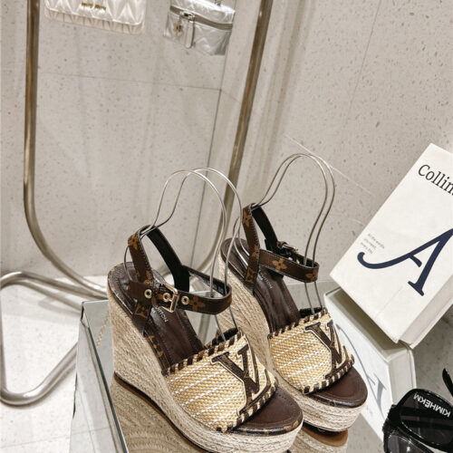 High Quality Luxury Louis Vuitton Straw Platform Sandals
