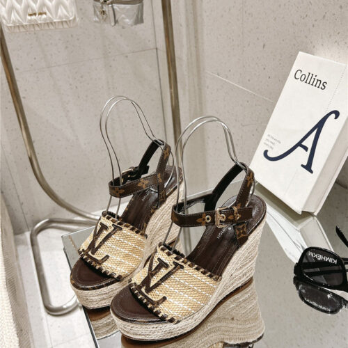 High Quality Luxury Louis Vuitton Straw Platform Sandals product detail