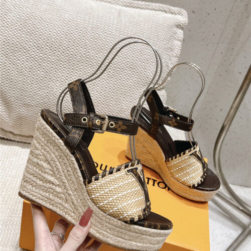 High Quality Luxury Louis Vuitton Straw Platform Sandals product detail