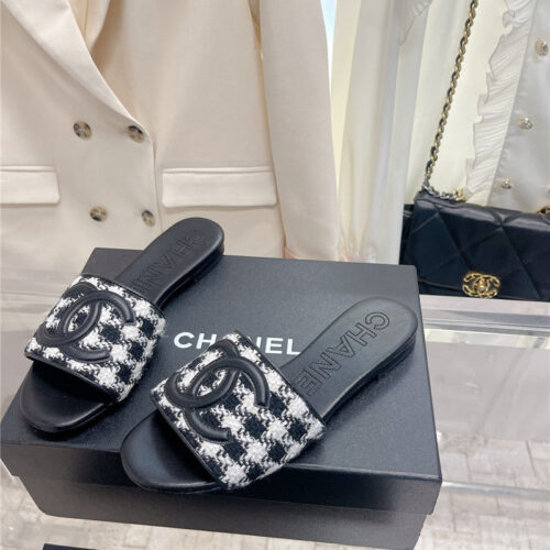 High Quality Luxury Chanel Pure Handmade Lozenge Car Line Slippers